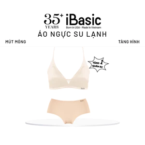 Áo ngực không gọng su mút mỏng tàng hình iBasic không đường may phối lưới phom tam giác BRAY103