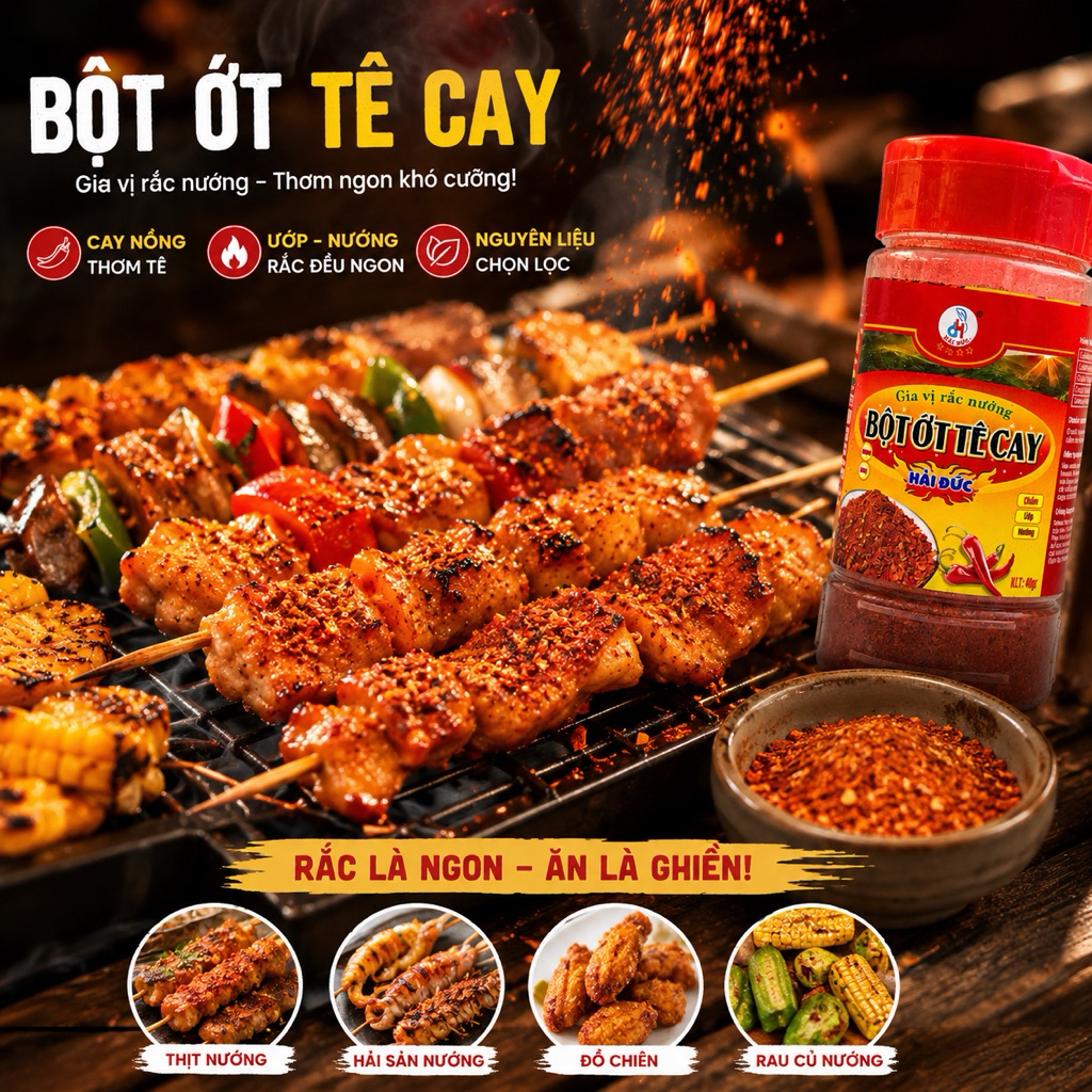 Bột Ớt Tê Cay Đức Hải 40g - Gia vị rắc nướng Đậm Vị Cay Tê Kích Thích Vị Giác - Đức Hải Food