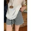 Quần Short Đùi Nữ Cạp Trắng Phối Kẻ Vằn Thời Trang Nam Nữ Unisex Hottrend Hàn Quốc
