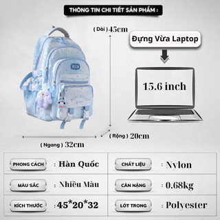 Balo nữ đi học thời trang Cặp sách đi học nhiều ngăn đựng Latop16inch, Balo ulzzang chống nước cao cấp