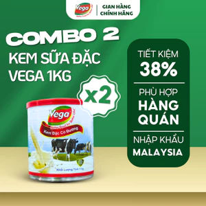Combo 2 lon Kem Đặc Có Đường VEGA 1kg Malaysia - Sữa Đặc Pha Cà Phê, Sinh Tố, Làm Bánh Béo Mịn