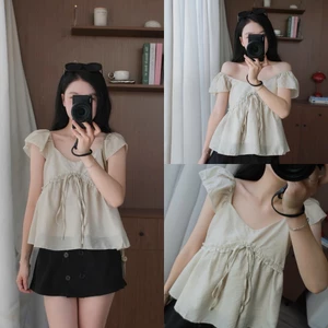 Mori Top (TSW) Áo đũi babydoll nơ ngực tay bèo Nữ the.sweaterweather
