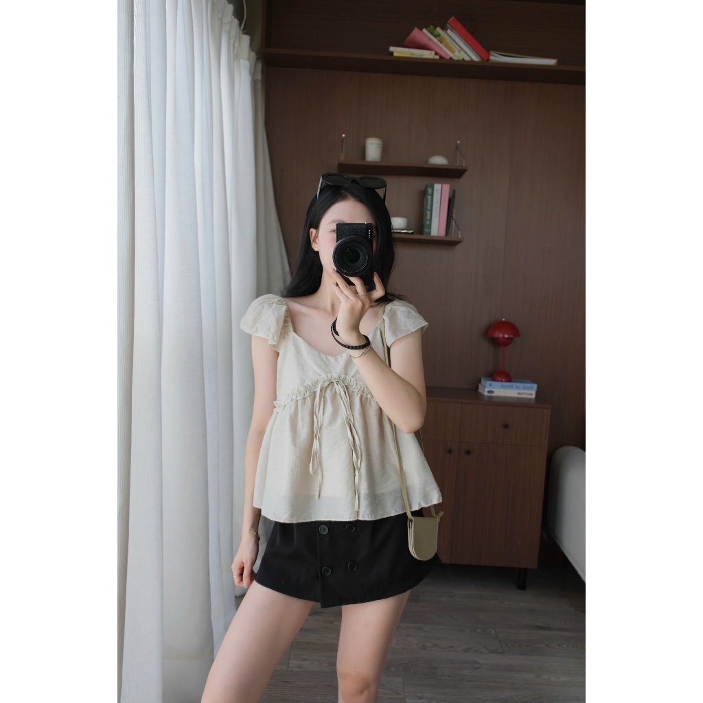 Mori Top (TSW) Áo đũi babydoll nơ ngực tay bèo Nữ the.sweaterweather