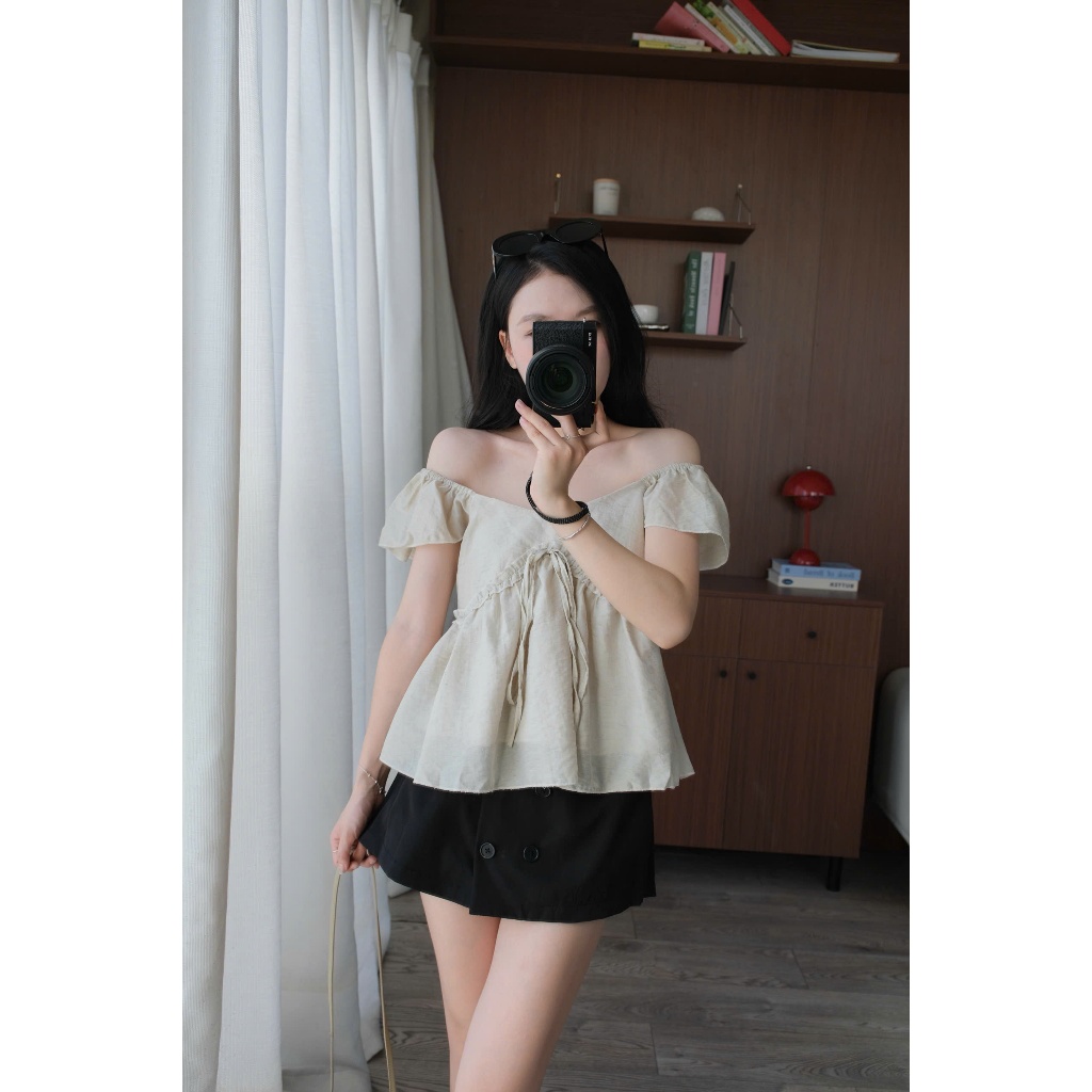 Mori Top (TSW) Áo đũi babydoll nơ ngực tay bèo Nữ the.sweaterweather