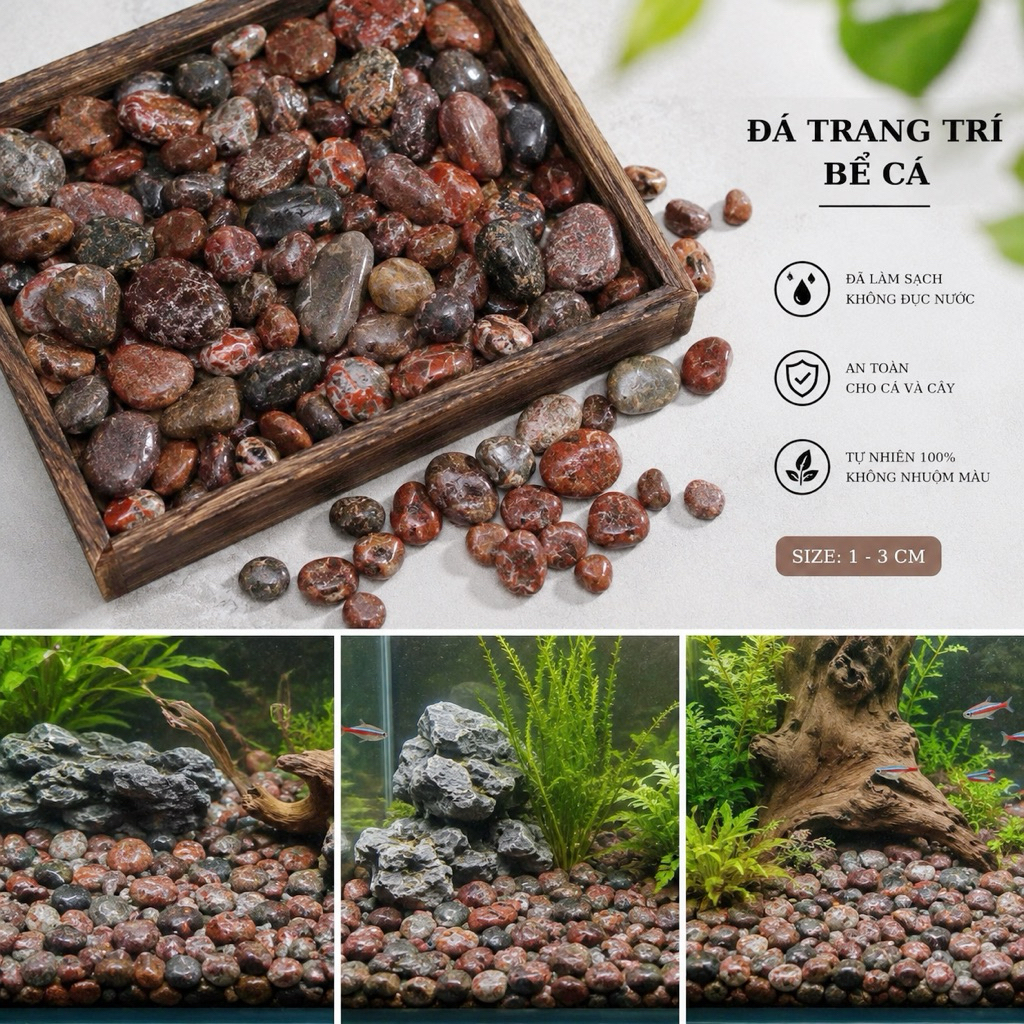 Đá Cuội Nham Thạch Trang Trí - Rải chậu cây, lót bể cá, Decor trang trí hồ cá, Sỏi đẹp làm cảnh