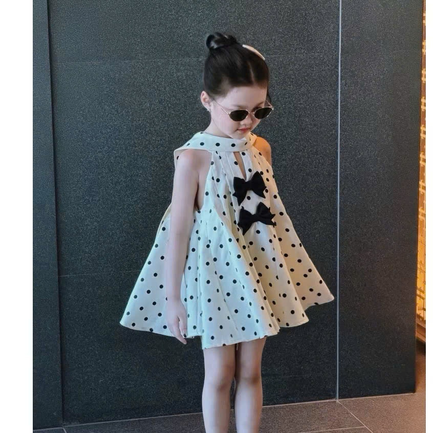 Váy cho bé gái, đồ hè bé gái, đồ xinh cho bé gái 10 tuổi, váy bi nhí mix nơ hot hit cho bé 10-32kg Hami Kids