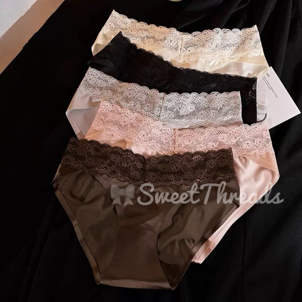 Quần Lót Nữ Lụa Satin, Không đường may, Phối Ren Cạp Chéo Sweet - Sexy [ Hàng loại 1 ]