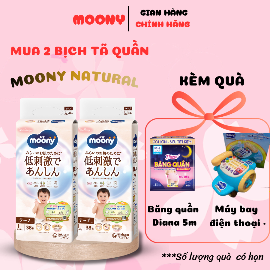 [KÈM QUÀ] Bỉm Moony trắng loại dán và quần đủ size nhập khẩu từ Nhật Bản full size chính hãng