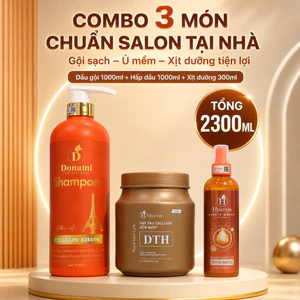 Combo 3 Món Chăm Sóc Tóc Dầu Gội Donami 1000ml Ủ Tóc Hyamin 1000ml Xịt Dưỡng Hyamin 300ml