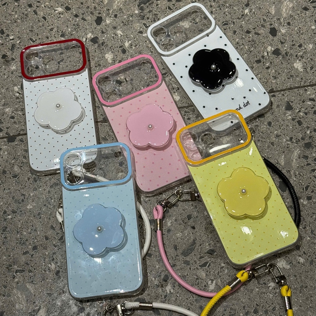 [MẪU HOT]Ốp Lưng iPhone Họa Tiết Chấm Bi Hoa Anh Đào Kèm Griptok và Dây Đeo Tiện Lợi - Nắng Case