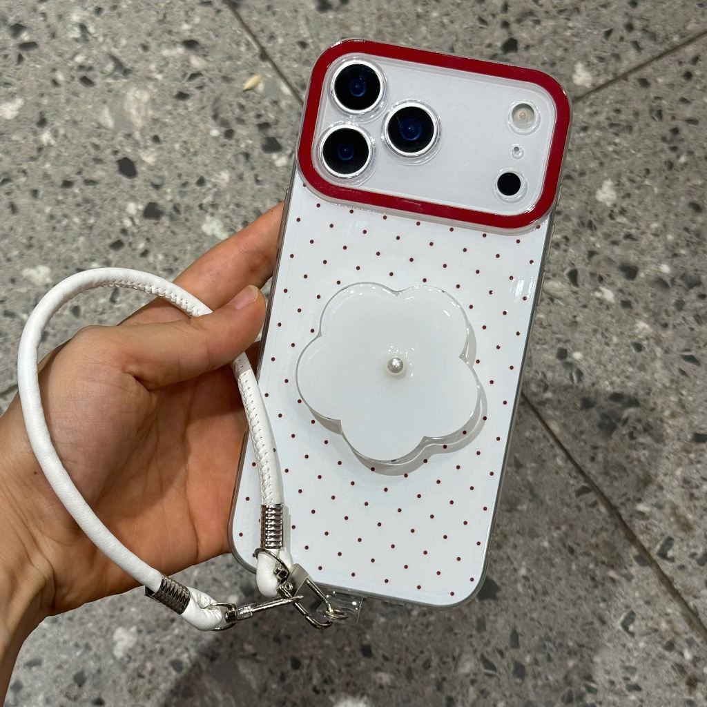 [MẪU HOT]Ốp Lưng iPhone Họa Tiết Chấm Bi Hoa Anh Đào Kèm Griptok và Dây Đeo Tiện Lợi - Nắng Case