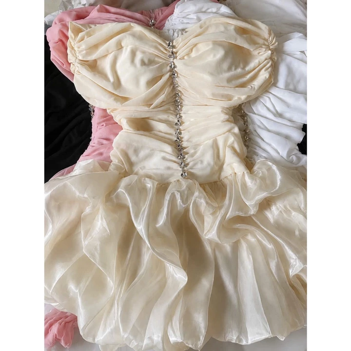 Đầm Trễ Vai Đính Đá Organza Váy Bồng Công Chúa Cao Cấp - Đầm Tiệc Nữ Sang Chảnh, Đầm Dự Tiệc Freesize Dưới 55kg