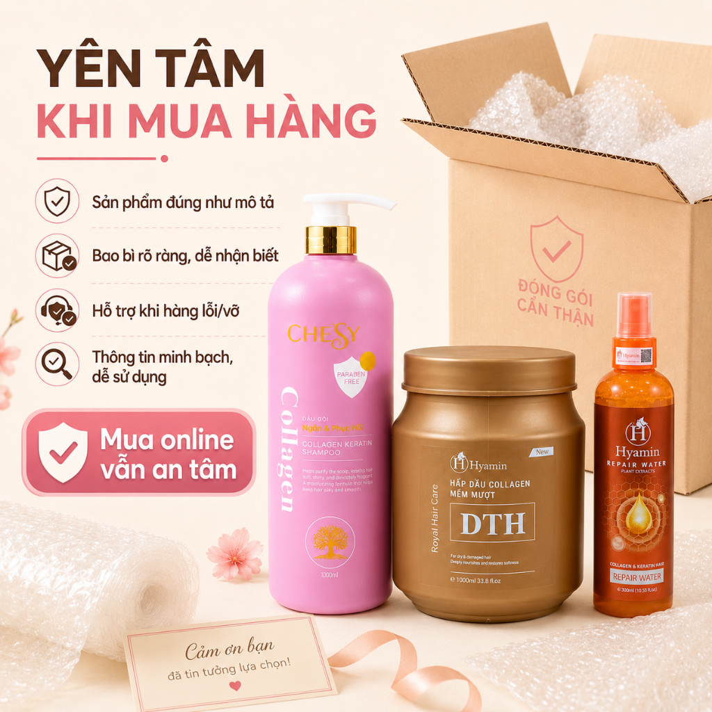 Combo Chăm Sóc Tóc Toàn Diện Chesy Dầu Gội 1000ml Ủ Tóc DTH 1000ml Xịt Đạm 300ml
