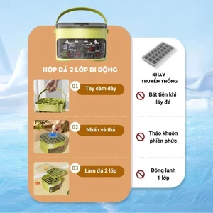 Hộp Làm Đá Viên Thông Minh Nhấn Tự Động, Khay Làm Đá Nắp Đậy Kín Có Tay Cầm Tiện Lợi Mang Đi