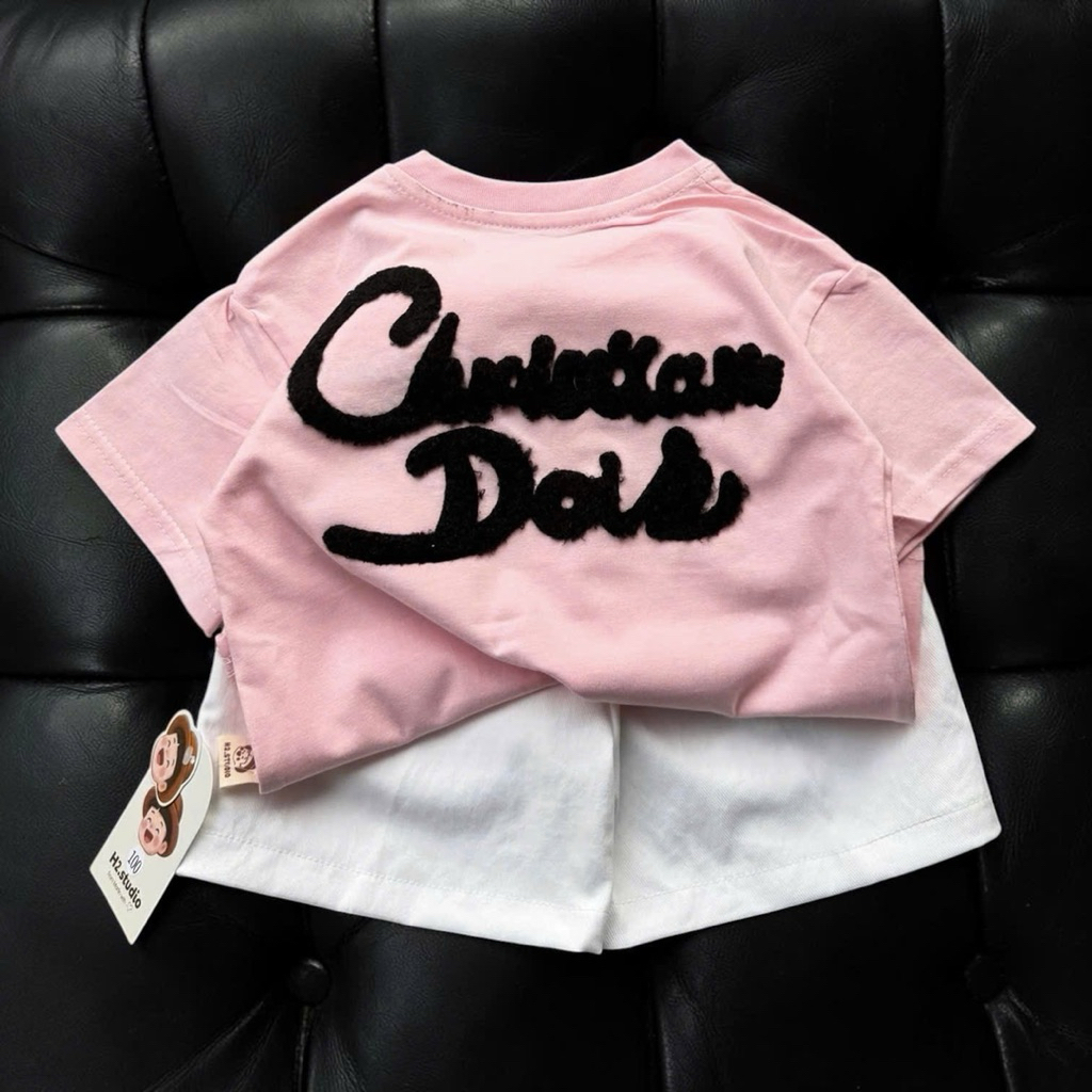Bộ Bé Trai Mùa Hè Áo Thun Hồng Pastel Quần Short Trắng,Bộ Quần Áo Bé Trai Cotton Mềm Mát 8-16kg A20