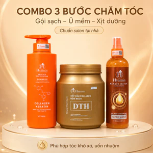 Combo Chăm Sóc Tóc Dầu Gội Sạch Gàu Hyamin Hấp Dầu DTH 1000ml Xịt Đạm 300ml