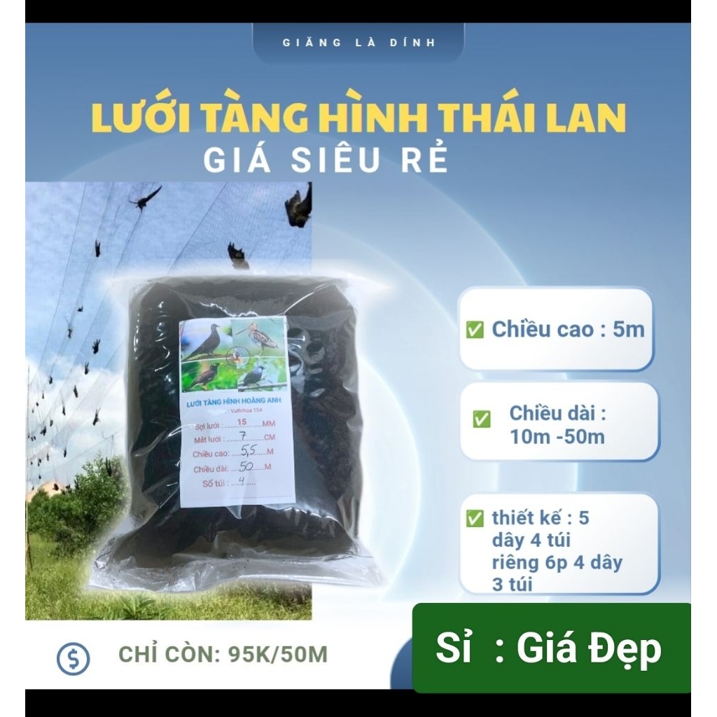 [Siêu Rẻ 😱] Lưới_BẪY_ CHIM_Chào_Mào_Sẻ_Choè_Cu_Gáy.v.v_Cao5m_dài10m_50m