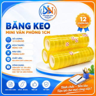 Băng Keo Văn Phòng Nhỏ Gọn Rộng 1,2cm Trong Suốt - Gói 12 Cuộn Tiện Dụng Cho Học Tập Và Làm Việc