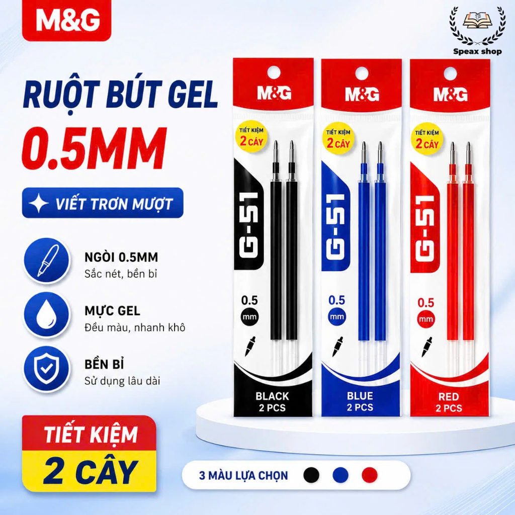 Bộ 2 Chiếc Ruột Bút Gel Bấm M&G G5 0.5mm – Ruột Bút Bi Gel Thay Thế Cho Bút Bấm, Đầu Đạn,