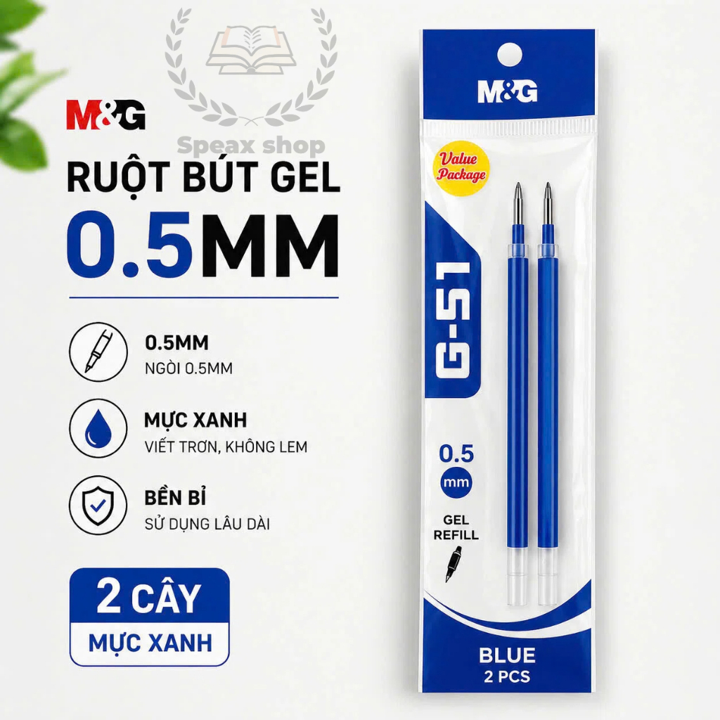 Bộ 2 Chiếc Ruột Bút Gel Bấm M&G G5 0.5mm – Ruột Bút Bi Gel Thay Thế Cho Bút Bấm, Đầu Đạn,