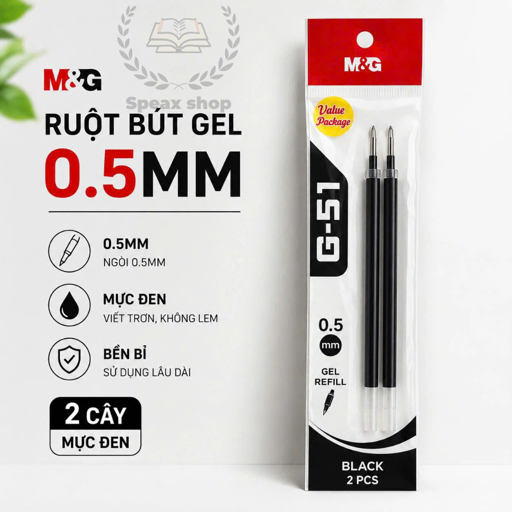 Bộ 2 Chiếc Ruột Bút Gel Bấm M&G G5 0.5mm – Ruột Bút Bi Gel Thay Thế Cho Bút Bấm, Đầu Đạn,