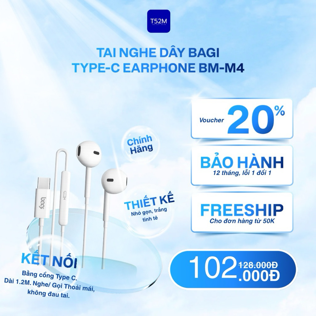 Tai nghe có dây chính hãng BAGI BM-M4 có micro nói đàm thoại dùng cho phone xiaomi oppo samsung cắm type c - BH 12 THÁNG