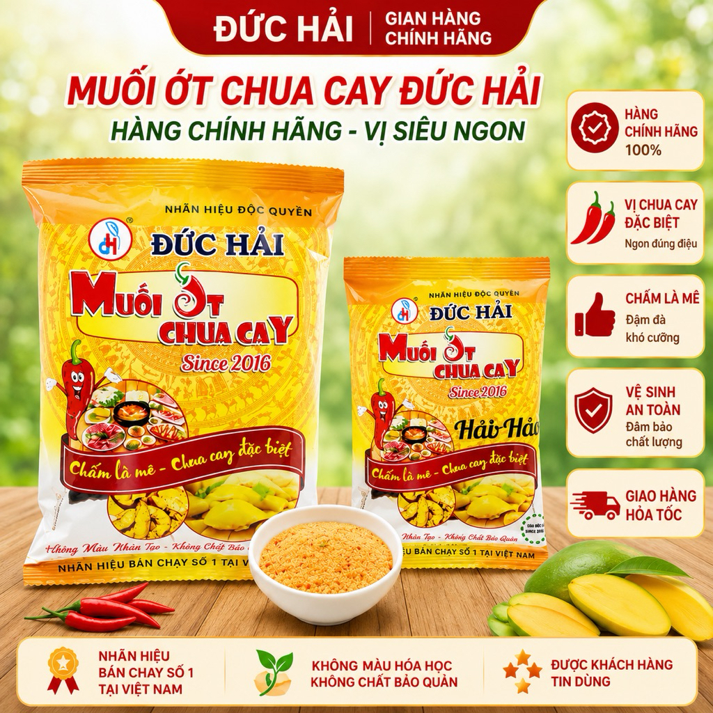 MUỐI ỚT CHUA CAY ĐỨC HẢI GÓI 500g - 100g - HÀNG CHÍNH HÃNG -Date mới, Đậm vị thơm ngon đặc biệt