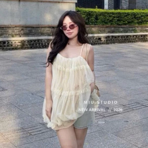MIU.STUDIO • Áo babydoll voan tầng 2 dây phối lưới phồng tùng xoè sang chảnh,Áo kiểu nữ thiết kế đơn giản basic style HQ