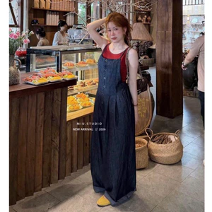 Yếm jean 2 dây dáng quần ống rộng đính cúc style cá tính năng động ,Quần yếm demin dáng dài from suông phong cách basic