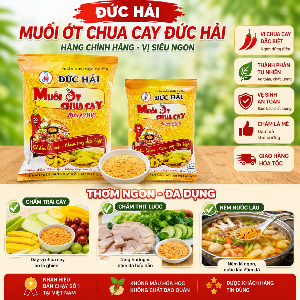 MUỐI ỚT CHUA CAY ĐỨC HẢI GÓI 500g - 100g - HÀNG CHÍNH HÃNG -Date mới, Đậm vị thơm ngon đặc biệt
