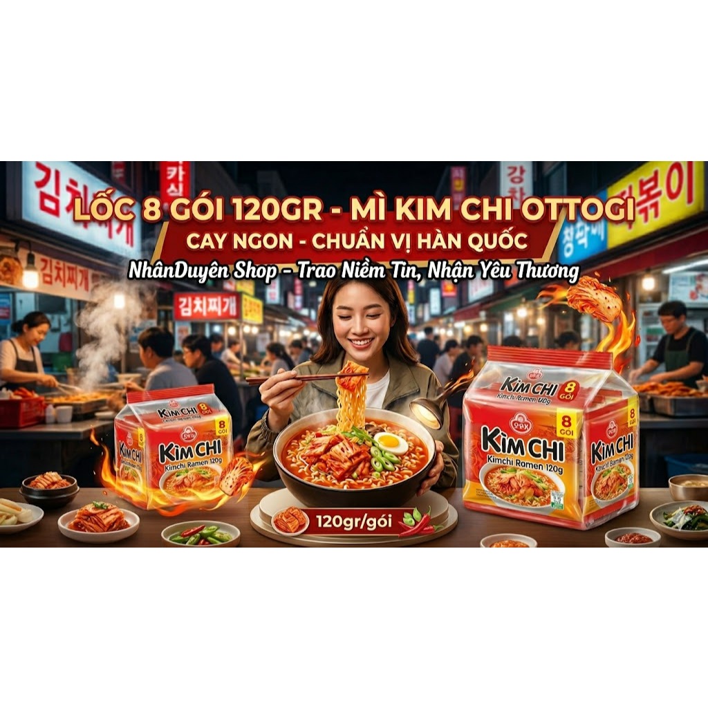 Lốc 8 gói Mì Kim Chi Ottogi siêu to 120gr - Cay ngon - Chuẩn vị Hàn Quốc