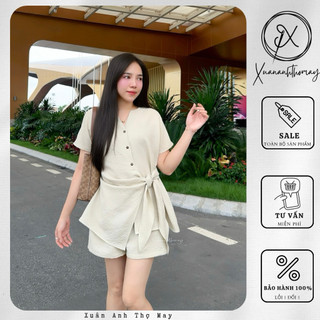[ S13 ] Set áo cúc dừa buộc eo + quần short linen đũi - Xuananhthomay