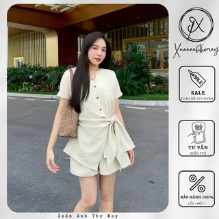 [ S13 ] Set áo cúc dừa buộc eo + quần short linen đũi - Xuananhthomay