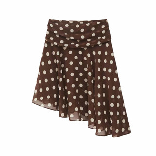 EMLY - Chân Váy Voan Chấm Bi Vạt Chéo Vintage Nữ, Váy Voan Chấm Bi Nâu Dáng Xòe Hàn Quốc