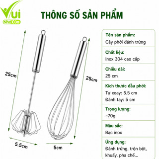Cây Phới Đánh Trứng Inox 304 Cao Cấp Cầm Tay GD183 - Phới Đánh Trứng Inox Cầm Tay Và Tự Xoay GD184