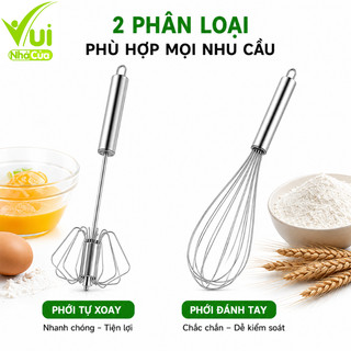 Cây Phới Đánh Trứng Inox 304 Cao Cấp Cầm Tay GD183 - Phới Đánh Trứng Inox Cầm Tay Và Tự Xoay GD184