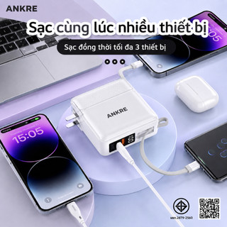 Pin Sạc Dự Phòng ANKRE 30000mAh Sạc Nhanh 22.5W PD20W, Tích Hợp 2 Dây Sạc, Chân Cắm Gập, Màn Hình LED, Sạc 3 Thiết Bị