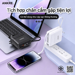 Pin Sạc Dự Phòng ANKRE 30000mAh Sạc Nhanh 22.5W PD20W, Tích Hợp 2 Dây Sạc, Chân Cắm Gập, Màn Hình LED, Sạc 3 Thiết Bị