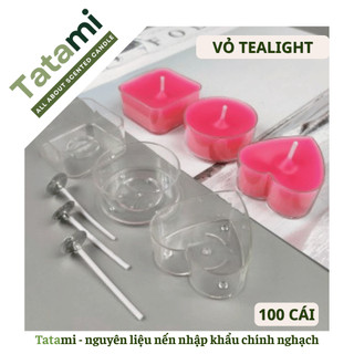 [HOẢ TỐC] Combo 100 Vỏ Nến Tealight Nhựa TATAMI Kèm Bấc Cotton Làm Nến Thơm Handmade