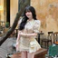 Set áo sơmi croptop ren hoa tay bồng kèm chân váy ngắn xoè tiểu thư , Set đồ nữ bánh bèo thanh lịch chất liệu ren boi cc