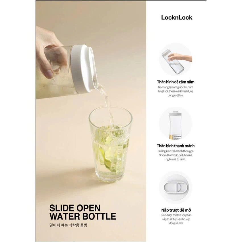 Bình Nước Nhựa LocknLock Slide Open HAP823 (1.2L) HAP824 (1.4L) - Nhựa PET BPA Free - K-MALL
