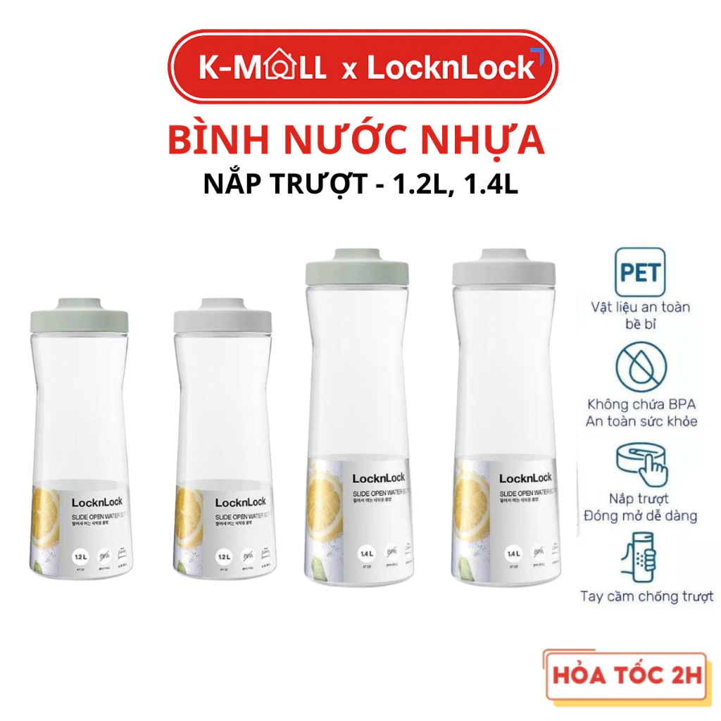 Bình Nước Nhựa LocknLock Slide Open HAP823 (1.2L) HAP824 (1.4L) - Nhựa PET BPA Free - K-MALL