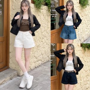 Quần Short Jean Nữ Cạp Cao MIAA Ống Rộng Form Đẹp Hack Dáng, Quần Short Bò Nữ Basic Mặc Hè_QS09