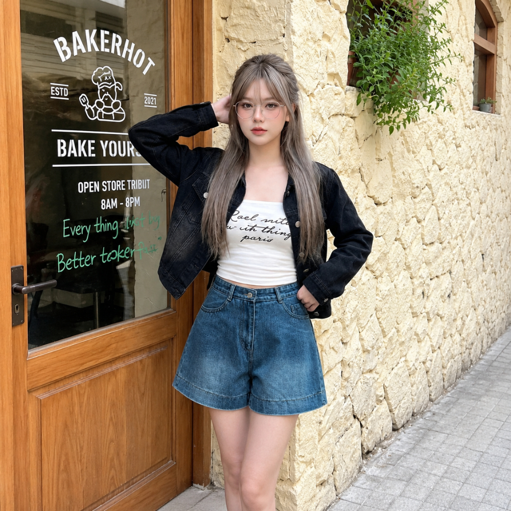 Quần Short Jean Nữ Cạp Cao MIAA Ống Rộng Form Đẹp Hack Dáng, Quần Short Bò Nữ Basic Mặc Hè_QS09