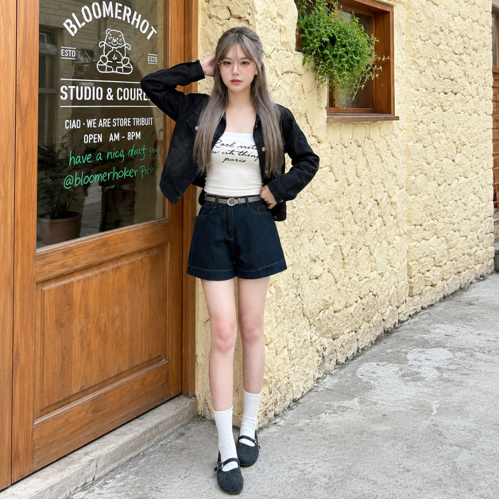 Quần Short Jean Nữ Cạp Cao MIAA Ống Rộng Form Đẹp Hack Dáng, Quần Short Bò Nữ Basic Mặc Hè_QS09