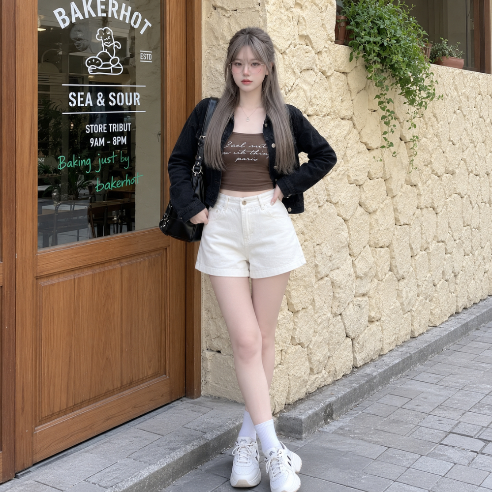Quần Short Jean Nữ Cạp Cao MIAA Ống Rộng Form Đẹp Hack Dáng, Quần Short Bò Nữ Basic Mặc Hè_QS09
