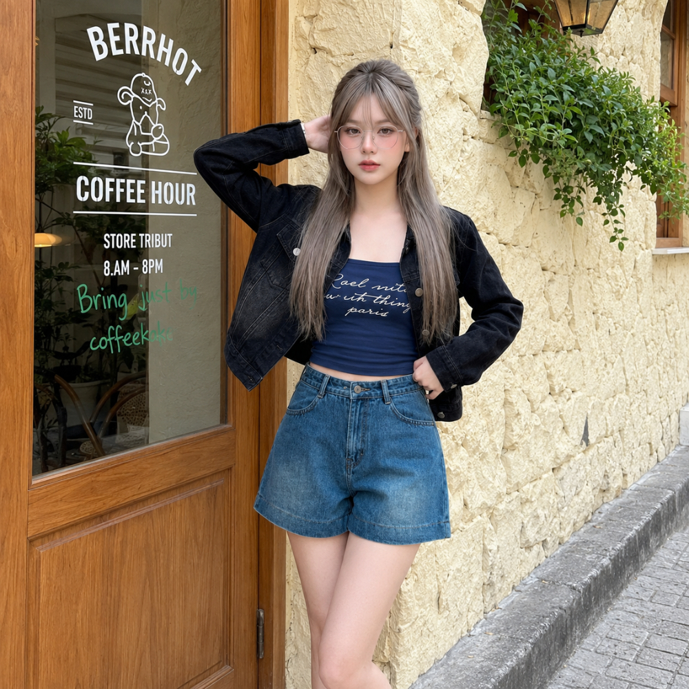 Quần Short Jean Nữ Cạp Cao MIAA Ống Rộng Form Đẹp Hack Dáng, Quần Short Bò Nữ Basic Mặc Hè_QS09