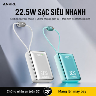 Pin Sạc Dự Phòng ANKRE 30000mAh Sạc Nhanh 22.5W PD20W, Tích Hợp 2 Dây Type-C + Lightning, Màn Hình LED, Dây Đeo Tiện Lợi