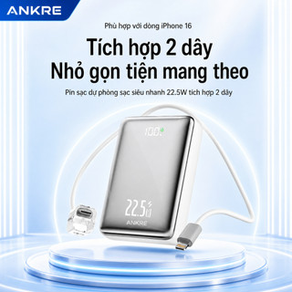 Pin Sạc Dự Phòng ANKRE 30000mAh Sạc Nhanh 22.5W PD20W, Tích Hợp 2 Dây Type-C + Lightning, Màn Hình LED, Dây Đeo Tiện Lợi