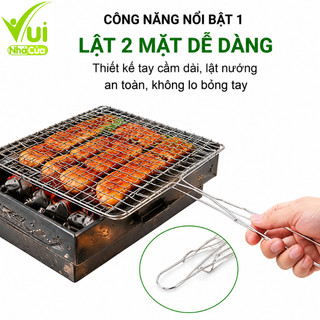 Vỉ Nướng Thịt Inox Lưới Kẹp 2 Tấm Inox Không Gỉ GD209 - Vỉ Inox Lưới Kẹp Nướng BBQ Thịt Cá Cầm Tay